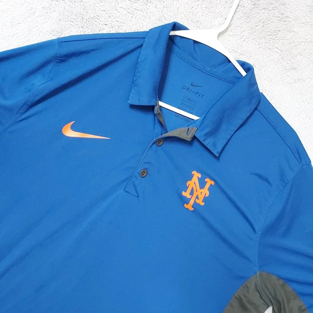 New York Mets Polo Shirt Mens Large Nike MLB Dri Fit Blue Performance Jersey L